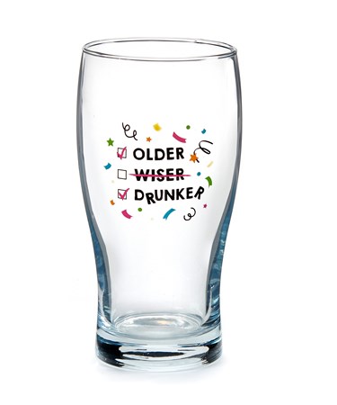 18oz Beer Glass, Older... Wiser... Drunker