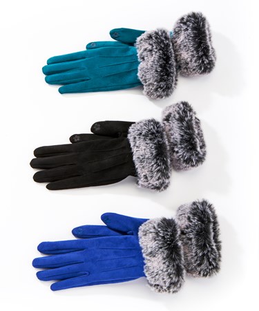 Faux Fur Texting Gloves, 3 Asst.